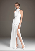 Elegant Haltered Hallowed Back Satin wedding dress thigh Split mini wedding dress - Luzilly Bridal & Apparel
