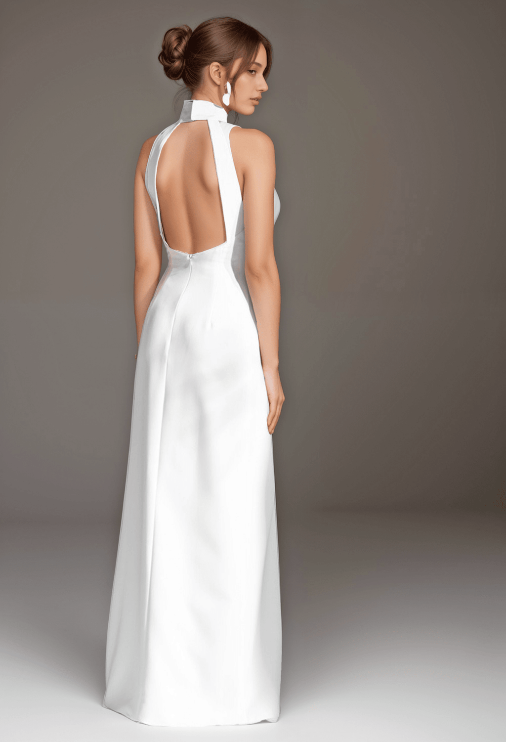 Elegant Haltered Hallowed Back Satin wedding dress thigh Split mini wedding dress - Luzilly Bridal & Apparel