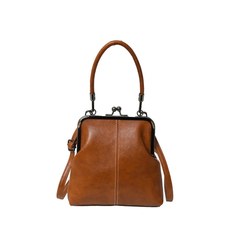 Elegant Kiss Lock Shoulder Bag | Large Capacity Retro Chinese Style Crossbody Bag & PU Leather Solid Color Vintage Women's Handbag - Luzilly Bridal & Apparel