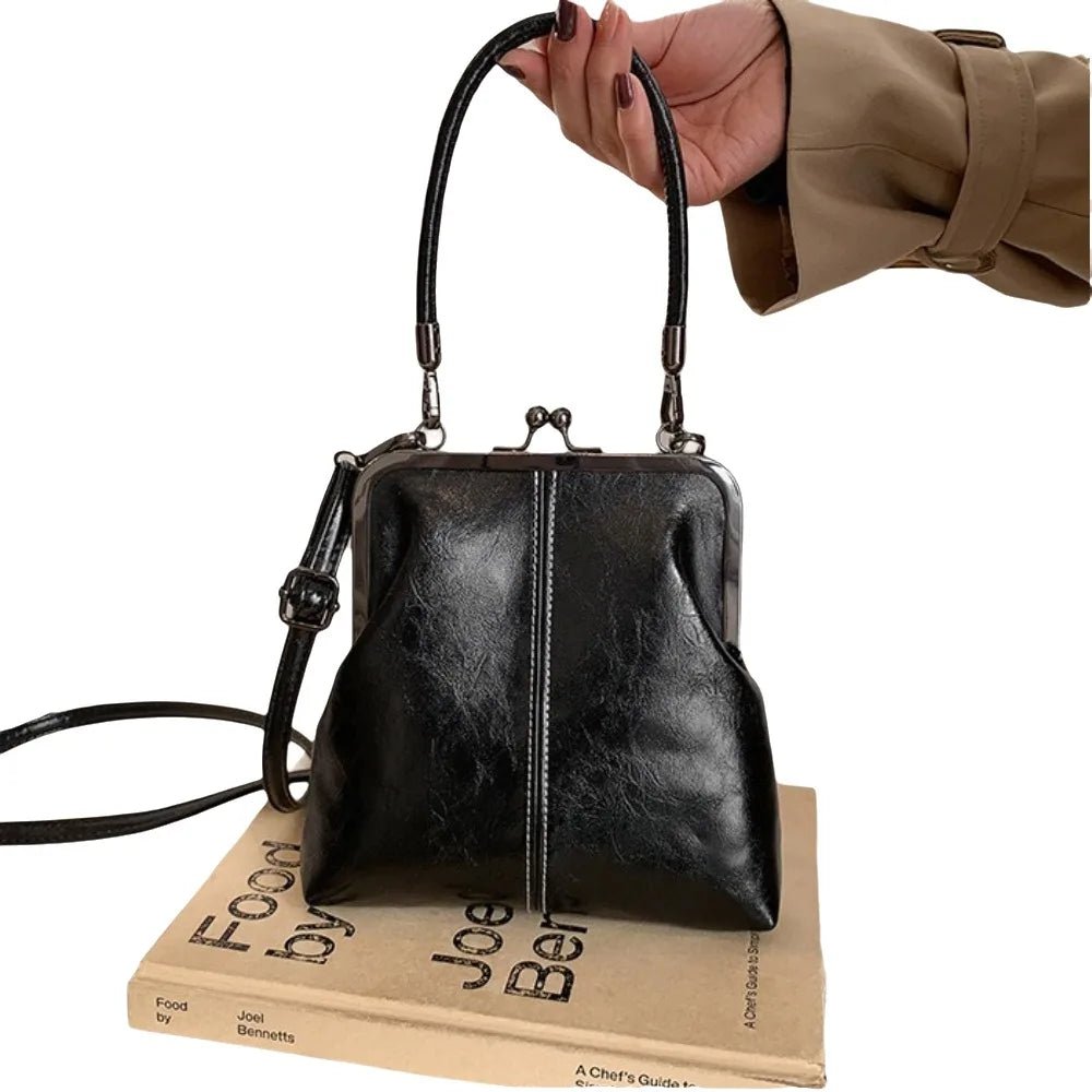 Elegant Kiss Lock Shoulder Bag | Large Capacity Retro Chinese Style Crossbody Bag & PU Leather Solid Color Vintage Women's Handbag - Luzilly Bridal & Apparel