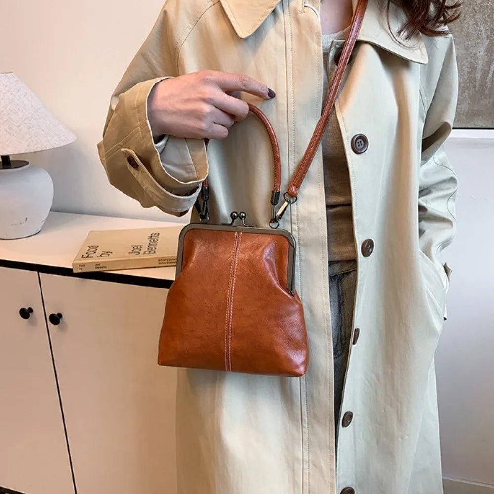 Elegant Kiss Lock Shoulder Bag | Large Capacity Retro Chinese Style Crossbody Bag & PU Leather Solid Color Vintage Women's Handbag - Luzilly Bridal & Apparel