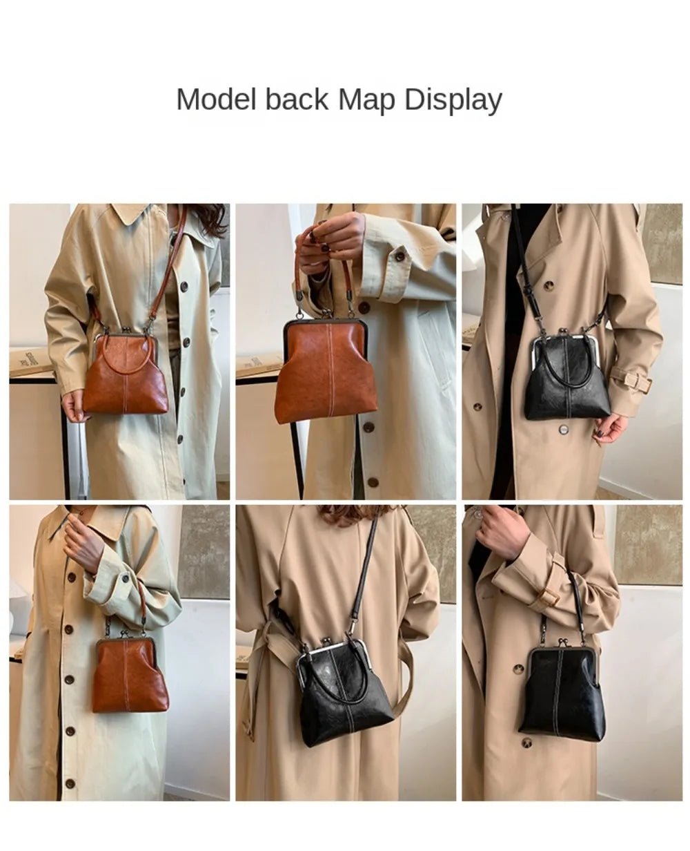 Elegant Kiss Lock Shoulder Bag | Large Capacity Retro Chinese Style Crossbody Bag & PU Leather Solid Color Vintage Women's Handbag - Luzilly Bridal & Apparel