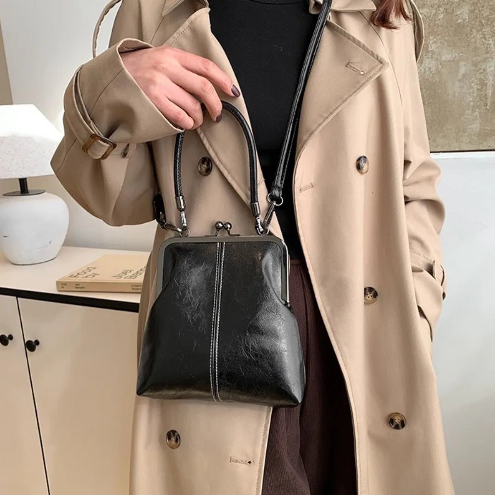 Elegant Kiss Lock Shoulder Bag | Large Capacity Retro Chinese Style Crossbody Bag & PU Leather Solid Color Vintage Women's Handbag - Luzilly Bridal & Apparel