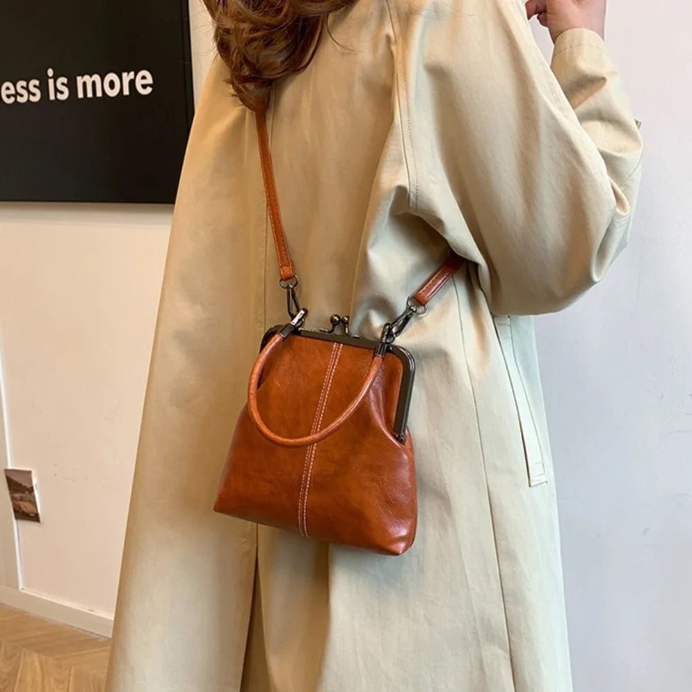Elegant Kiss Lock Shoulder Bag | Large Capacity Retro Chinese Style Crossbody Bag & PU Leather Solid Color Vintage Women's Handbag - Luzilly Bridal & Apparel
