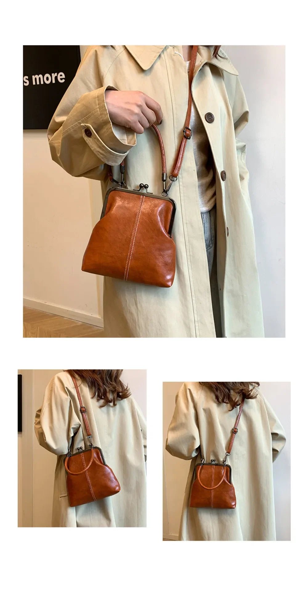 Elegant Kiss Lock Shoulder Bag | Large Capacity Retro Chinese Style Crossbody Bag & PU Leather Solid Color Vintage Women's Handbag - Luzilly Bridal & Apparel