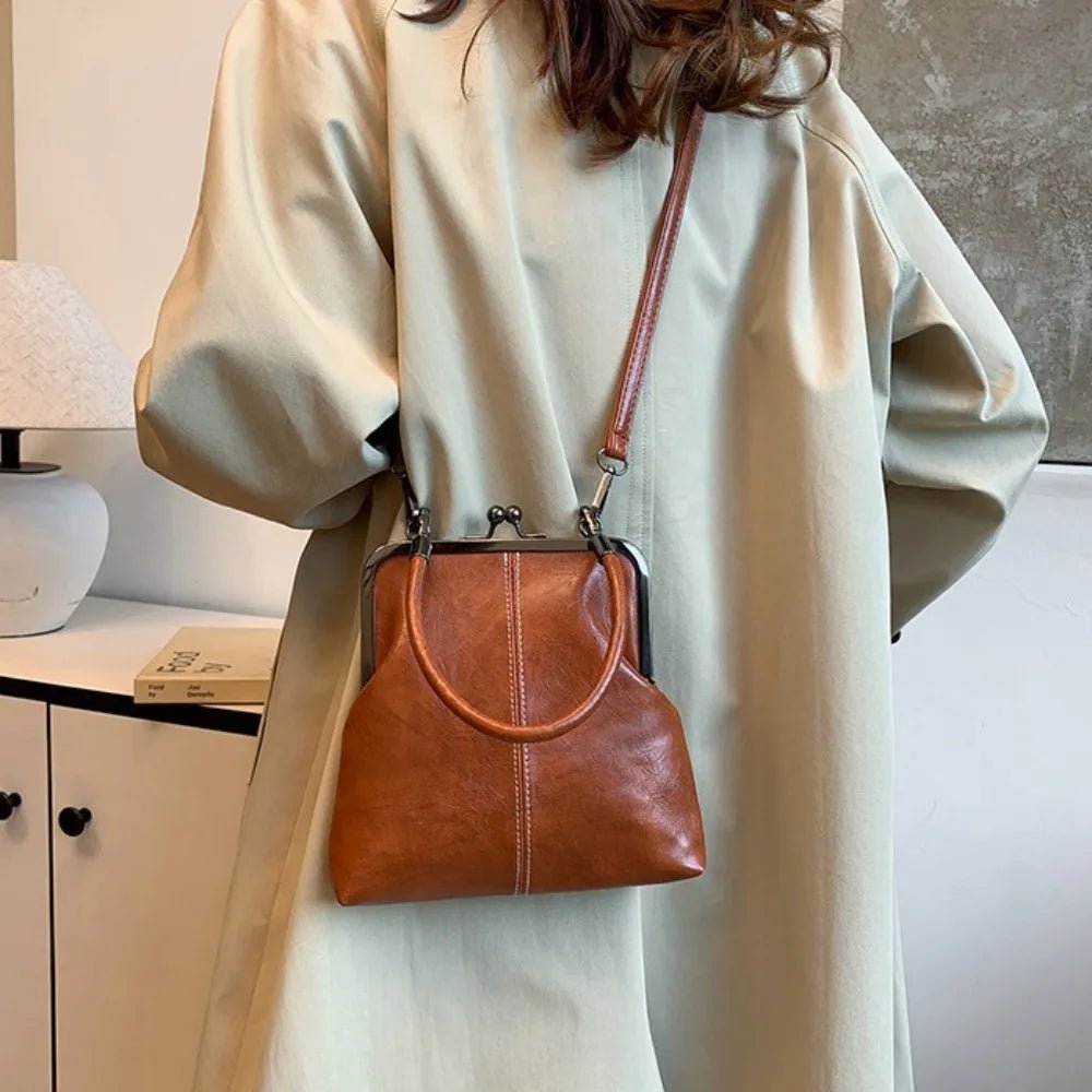 Elegant Kiss Lock Shoulder Bag | Large Capacity Retro Chinese Style Crossbody Bag & PU Leather Solid Color Vintage Women's Handbag - Luzilly Bridal & Apparel