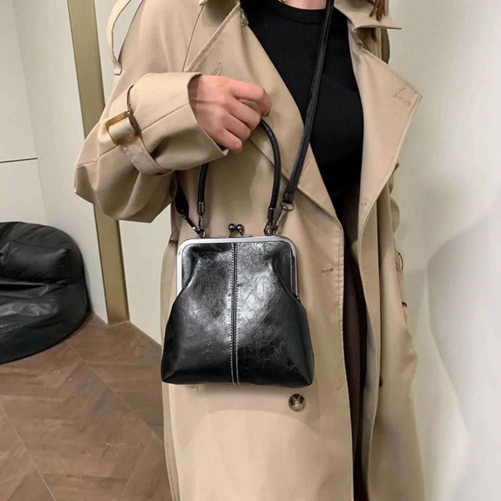 Elegant Kiss Lock Shoulder Bag | Large Capacity Retro Chinese Style Crossbody Bag & PU Leather Solid Color Vintage Women's Handbag - Luzilly Bridal & Apparel