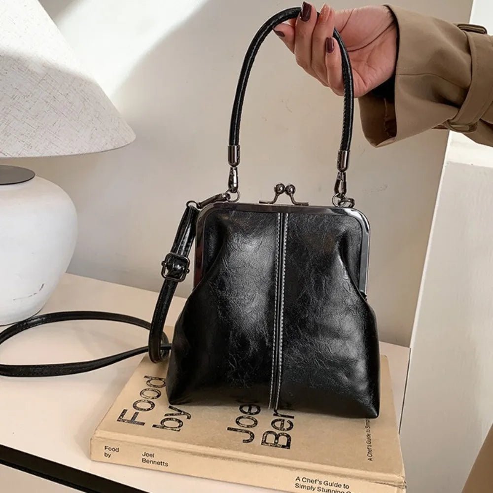 Elegant Kiss Lock Shoulder Bag | Large Capacity Retro Chinese Style Crossbody Bag & PU Leather Solid Color Vintage Women's Handbag - Luzilly Bridal & Apparel