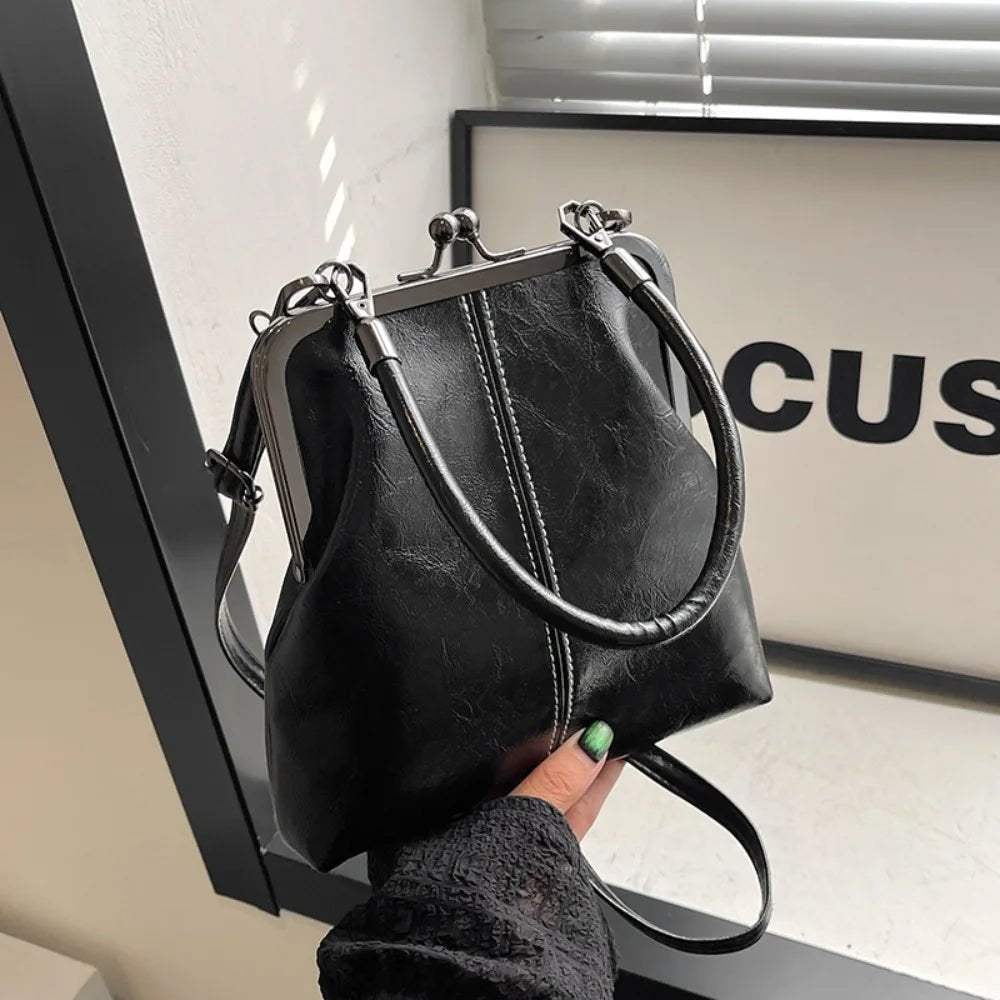 Elegant Kiss Lock Shoulder Bag | Large Capacity Retro Chinese Style Crossbody Bag & PU Leather Solid Color Vintage Women's Handbag - Luzilly Bridal & Apparel