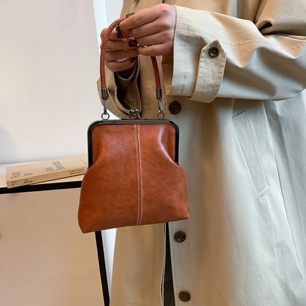 Elegant Kiss Lock Shoulder Bag | Large Capacity Retro Chinese Style Crossbody Bag & PU Leather Solid Color Vintage Women's Handbag - Luzilly Bridal & Apparel