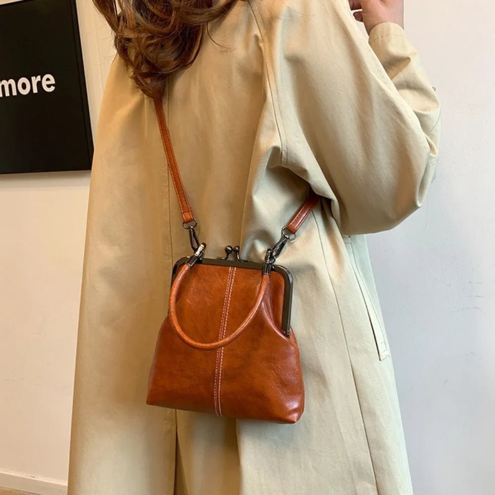 Elegant Kiss Lock Shoulder Bag | Large Capacity Retro Chinese Style Crossbody Bag & PU Leather Solid Color Vintage Women's Handbag - Luzilly Bridal & Apparel
