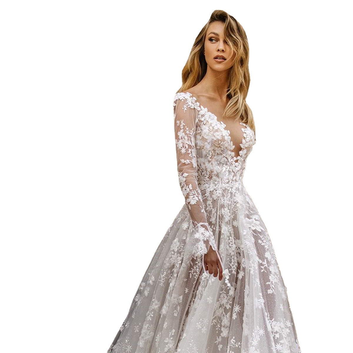 Elegant Lace Long Sleeve Evening Dress for Women, Sexy Formal Gown Wedding Dress, Party Dress - Luzilly Bridal & Apparel