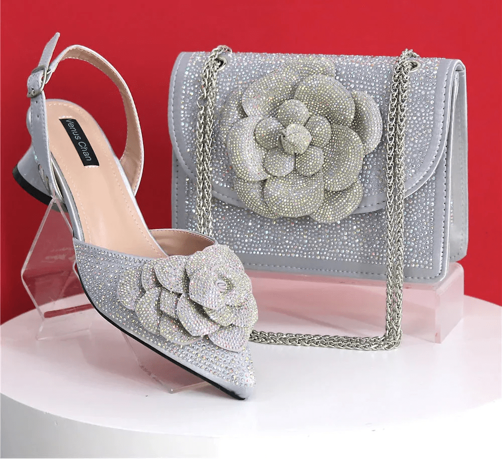 Elegant Lady Shoes And Bag Set with Rhinestone EW4520 - Luzilly Bridal & Apparel
