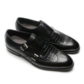 Elegant Men's Genuine Leather Monk Strap Shoes | Stone Pattern Print Double Buckle & Cap Toe (Business, Party, Social) - Luzilly Bridal & Apparel
