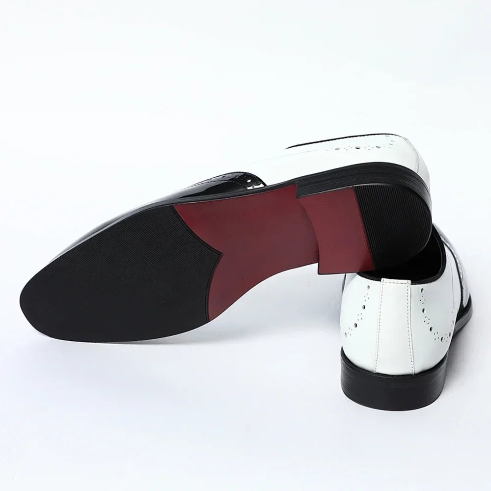 Elegant Men's White & Black Wingtip Brogue Oxfords | Genuine Leather Wedding, Party & Social Dress Shoes - Luzilly Bridal & Apparel