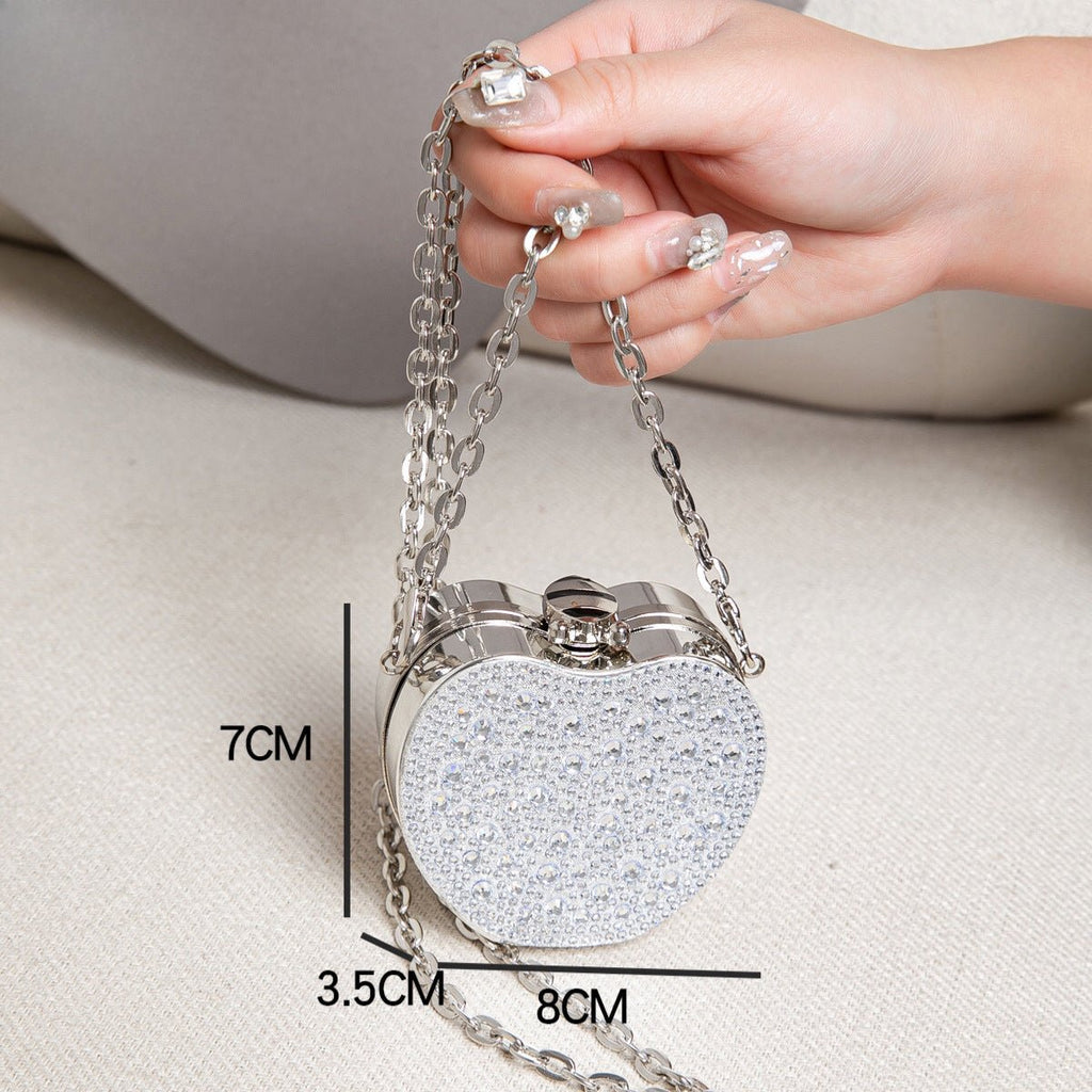 Elegant Mini Double Sided Rhinestone Purse – Heart Shaped Acrylic Mirror Bag, Trendy Mini Lipstick Purse for Prom, Party, and Wedding Events – Stylish evening Prom Bags Clutch - Luzilly Bridal & Apparel