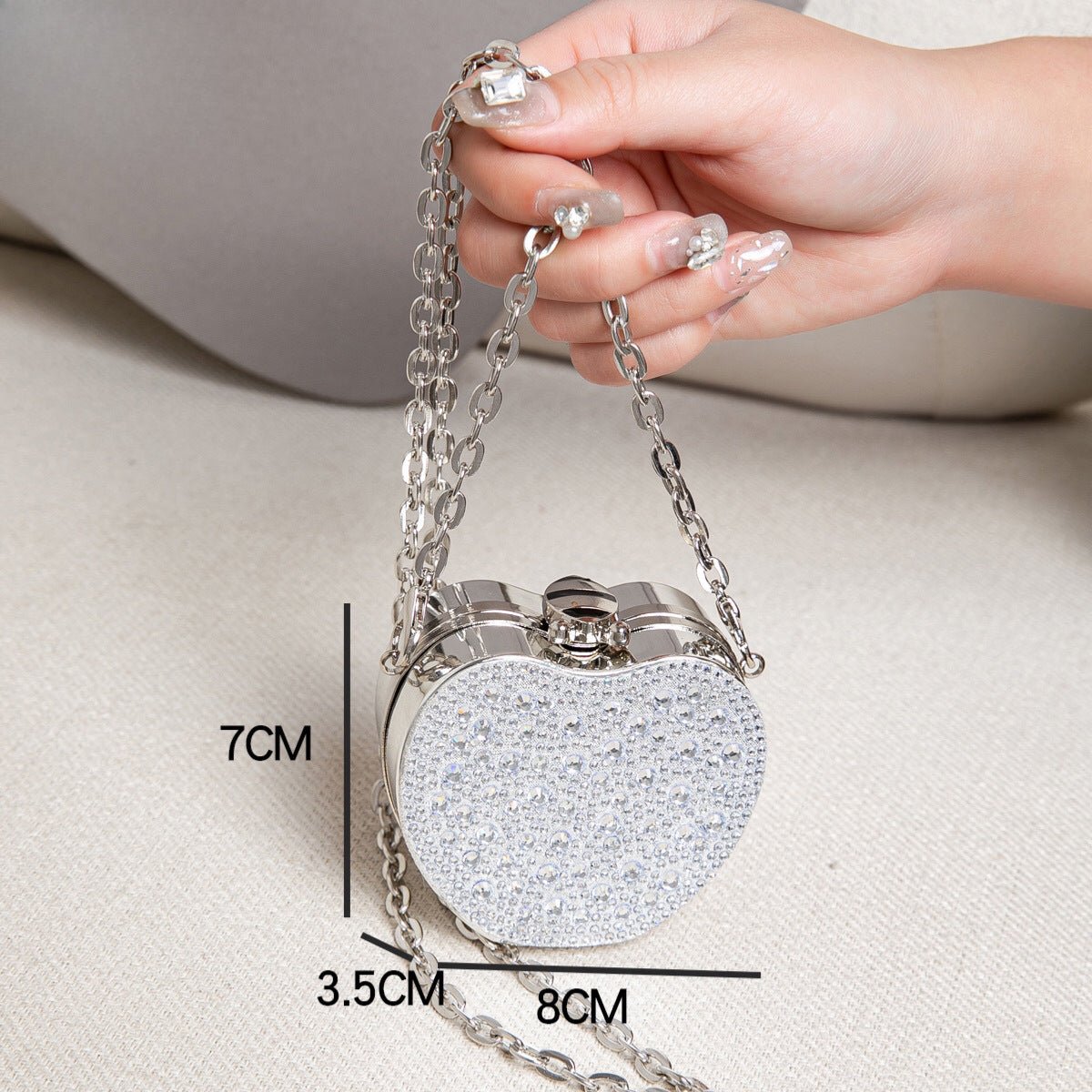 Elegant Mini Double Sided Rhinestone Purse – Heart Shaped Acrylic Mirror Bag, Trendy Mini Lipstick Purse for Prom, Party, and Wedding Events – Stylish evening Prom Bags Clutch - Luzilly Bridal & Apparel