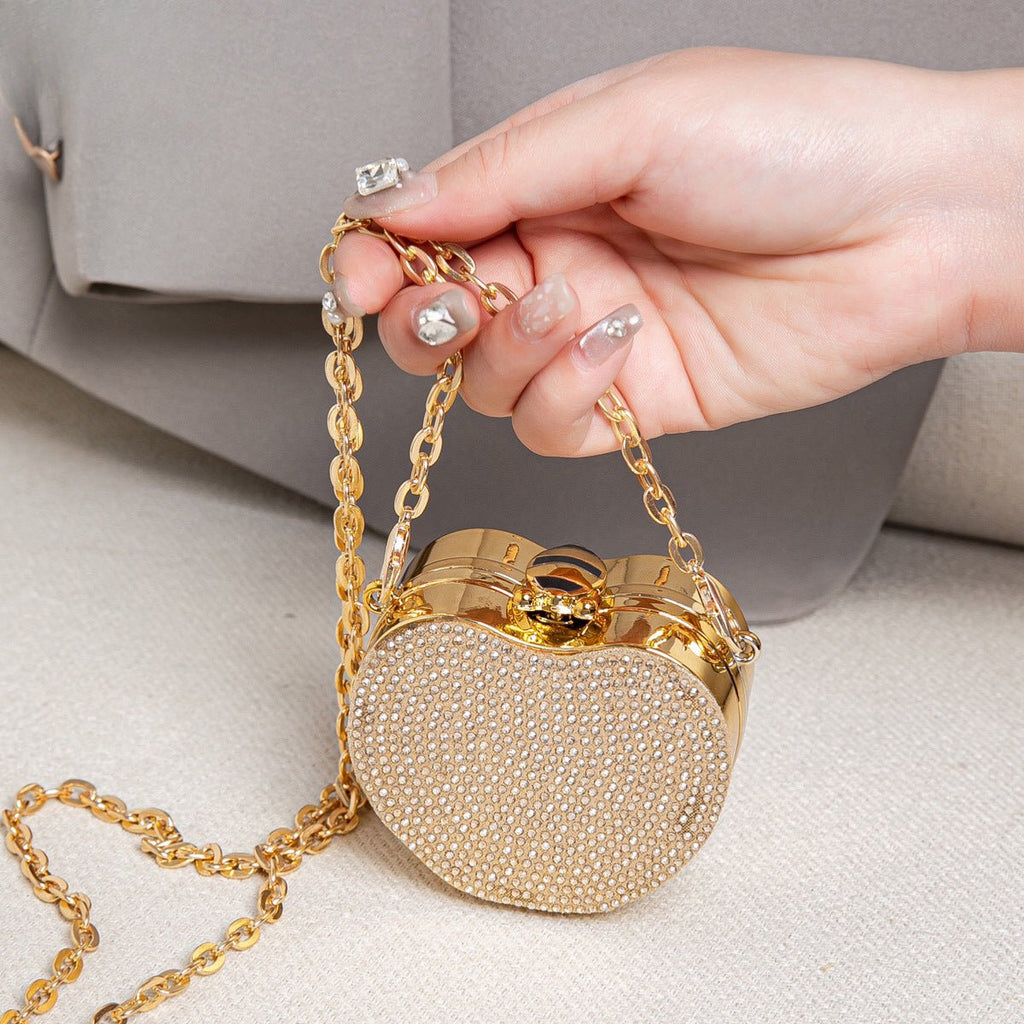Elegant Mini Double Sided Rhinestone Purse – Heart Shaped Acrylic Mirror Bag, Trendy Mini Lipstick Purse for Prom, Party, and Wedding Events – Stylish evening Prom Bags Clutch - Luzilly Bridal & Apparel