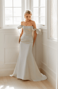 Elegant off the shoulder fit and flare duchess satin simple wedding dress colored wedding dress - Luzilly Bridal & Apparel