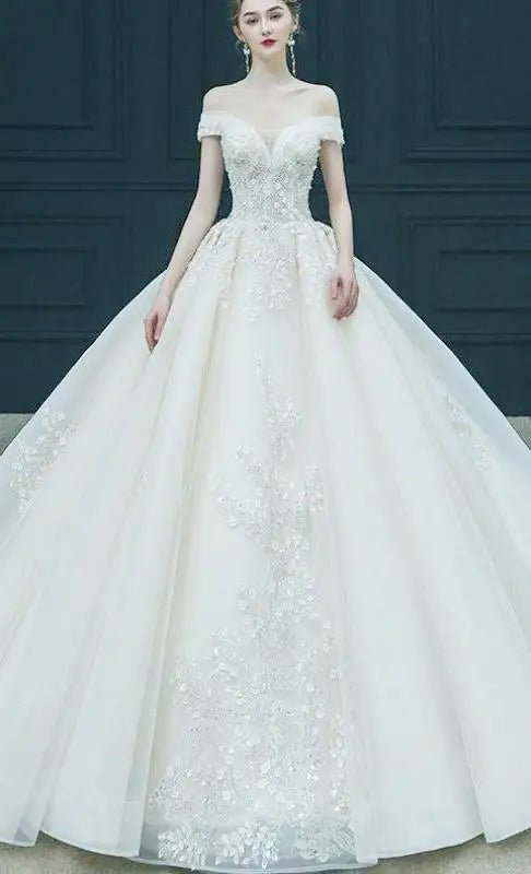Elegant Off The Shoulder Wedding Gown EDW469 - Luzilly Bridal & Apparel