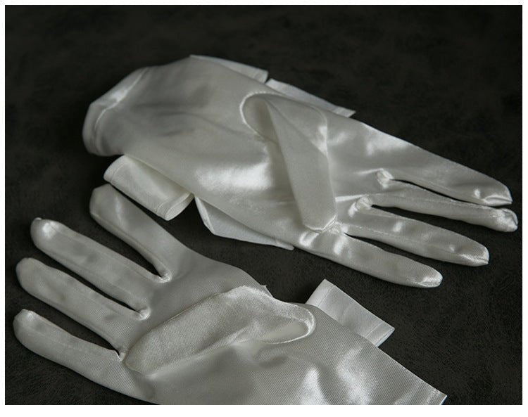 Elegant Pearl Bow Satin Gloves Bridal - Luzilly Bridal & Apparel