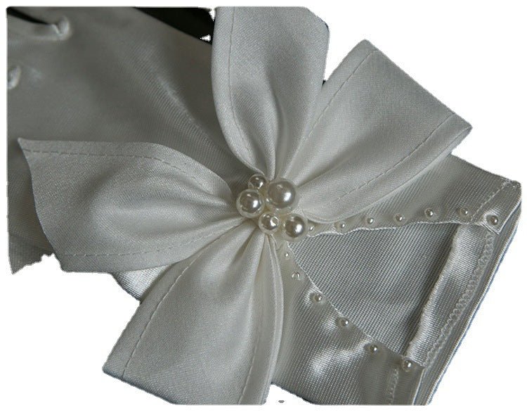 Elegant Pearl Bow Satin Gloves Bridal - Luzilly Bridal & Apparel
