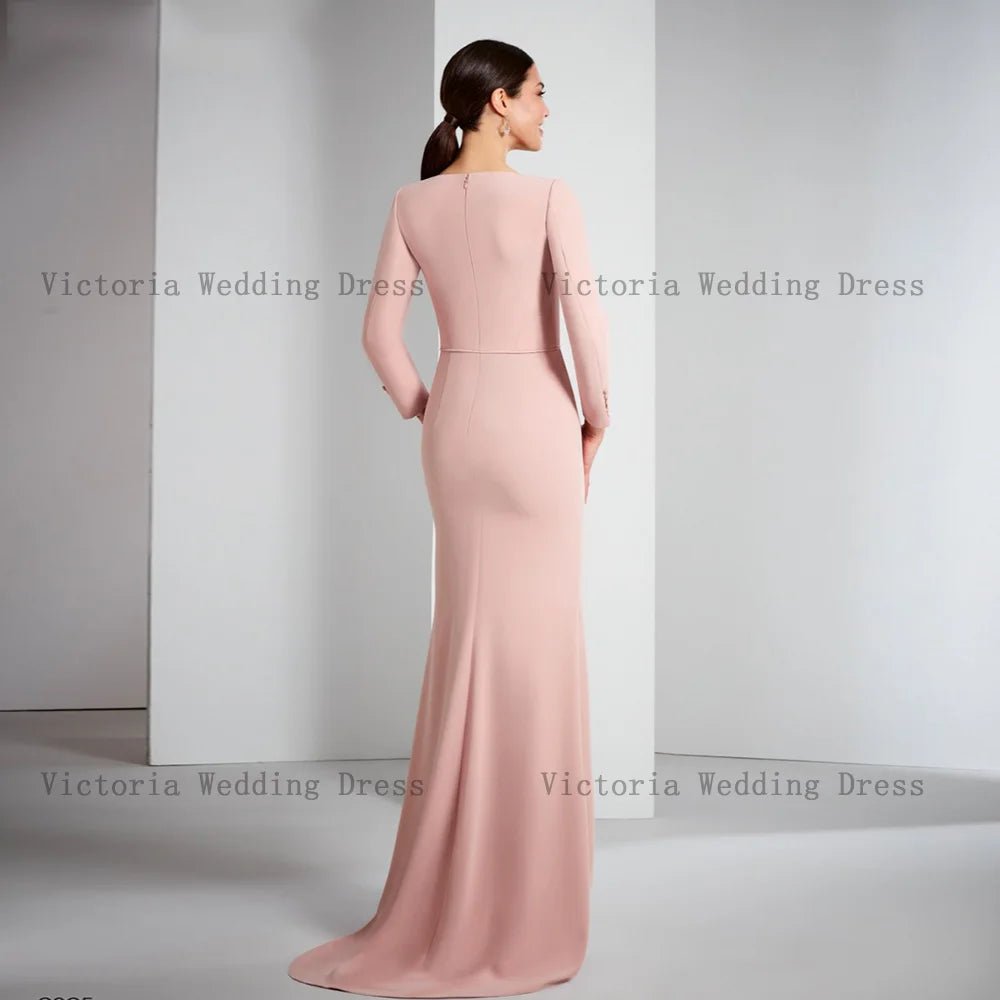 Elegant Pink Mother of the Bride Dresses V Neck Long Sleeves Customized Wedding Party Gowns Flowers Mermaid 2025 فساتين السهرة - Luzilly Bridal & Apparel