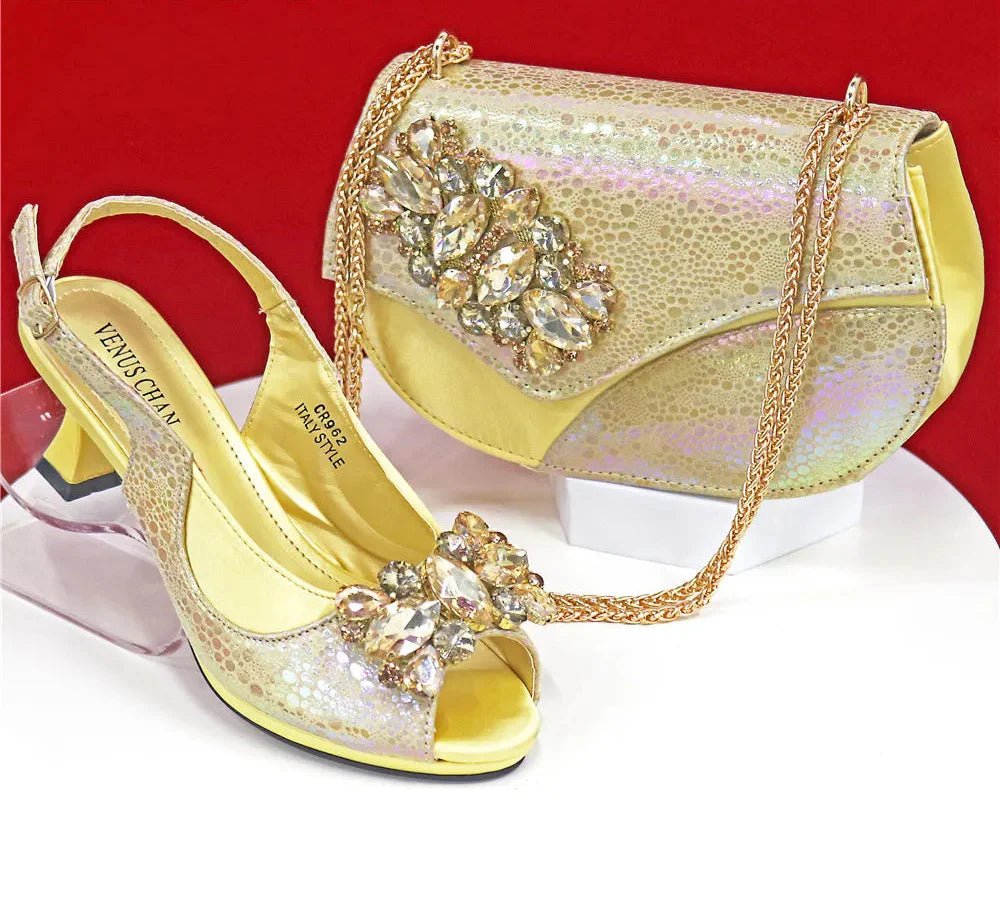 Elegant Rhinestone High-Heels Shoes & Handbag Set NMG54 - Luzilly Bridal & Apparel