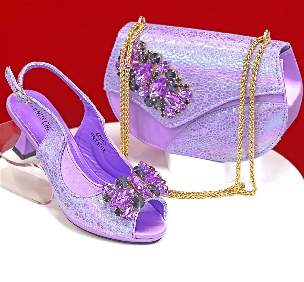 Elegant Rhinestone High-Heels Shoes & Handbag Set NMG54 - Luzilly Bridal & Apparel