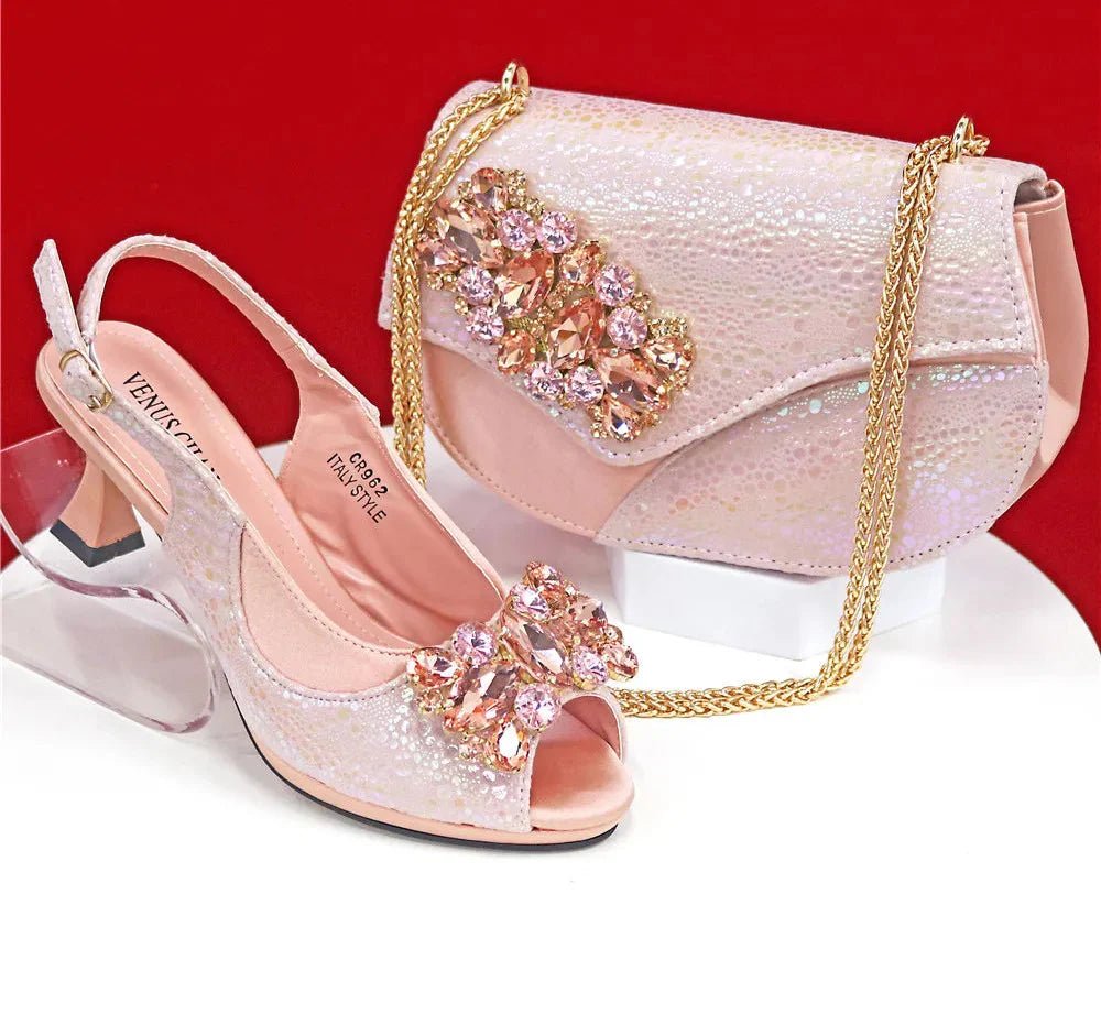 Elegant Rhinestone High-Heels Shoes & Handbag Set NMG54 - Luzilly Bridal & Apparel