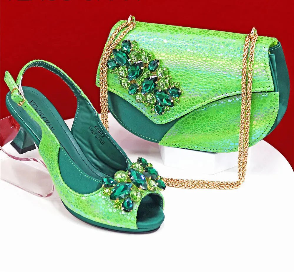 Elegant Rhinestone High-Heels Shoes & Handbag Set NMG54 - Luzilly Bridal & Apparel