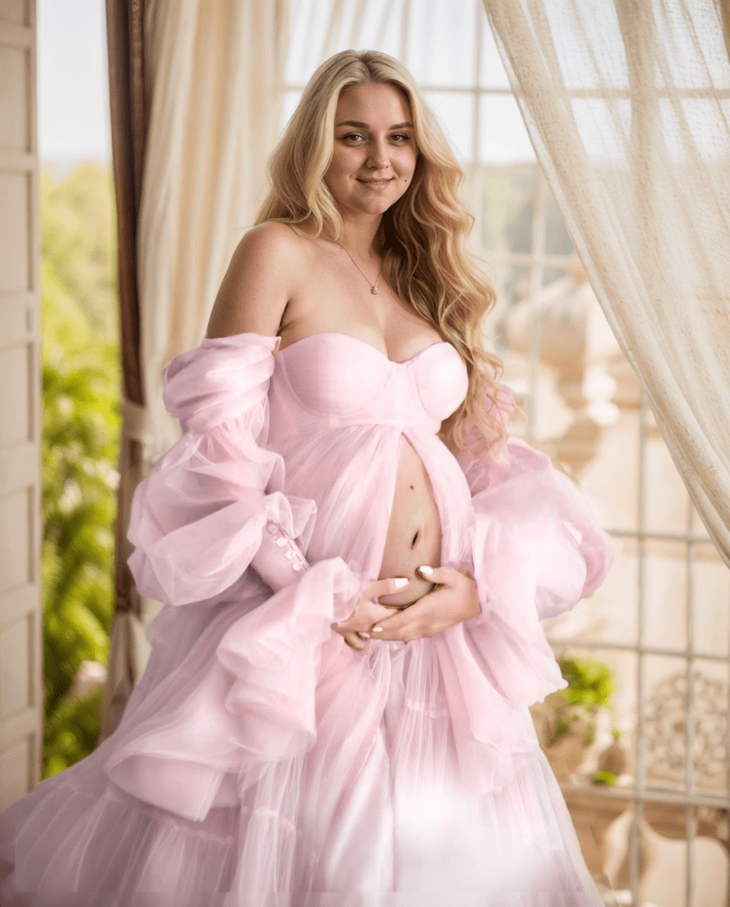 Elegant Robe Gown with Tiered Tulle and Off-Shoulder Design Multi Color - Luzilly Bridal & Apparel
