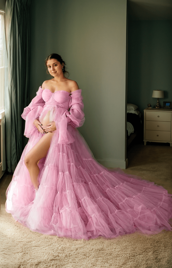 Elegant Robe Gown with Tiered Tulle and Off-Shoulder Design Multi Color - Luzilly Bridal & Apparel
