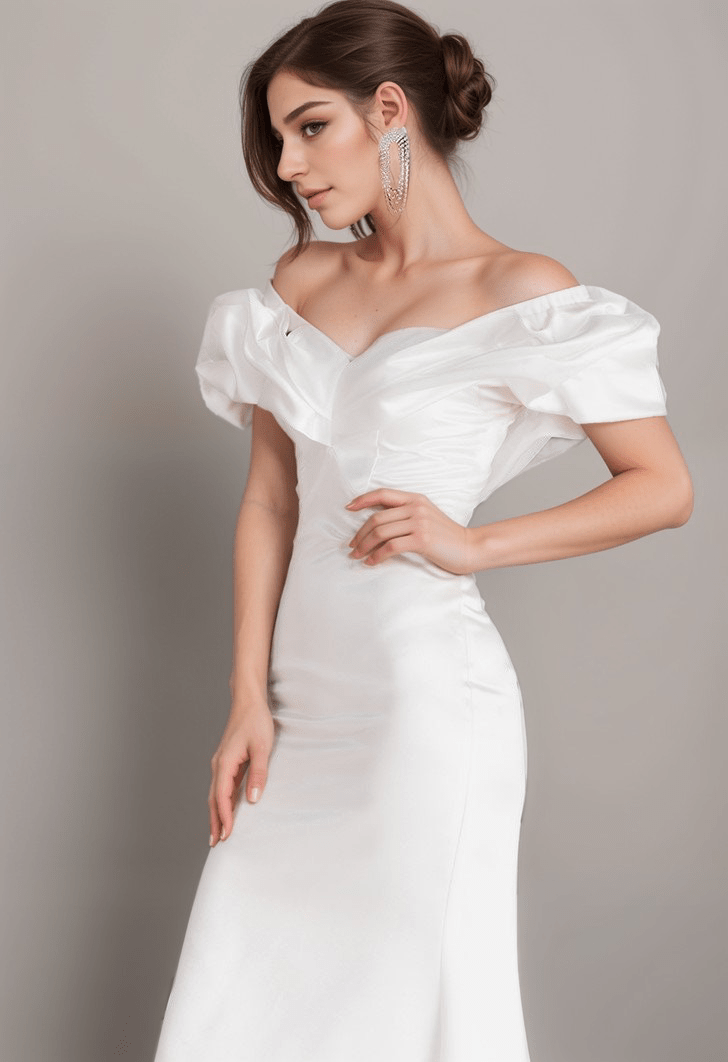 Elegant ruffled off the shoulder trumpet Italy silky satin simple wedding dress little white dress - Luzilly Bridal & Apparel