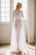 Elegant Sheer Lace Bridal Robe – Long-Sleeve See-Through Lingerie Gown - Luzilly Bridal & Apparel