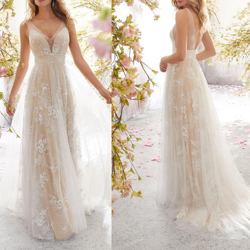 Elegant V-Neck Sleeveless Lace Wedding DressSexy Bridal Gown - Luzilly Bridal & Apparel