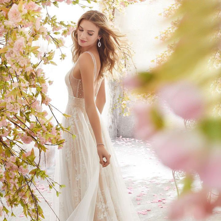 Elegant V-Neck Sleeveless Lace Wedding DressSexy Bridal Gown - Luzilly Bridal & Apparel