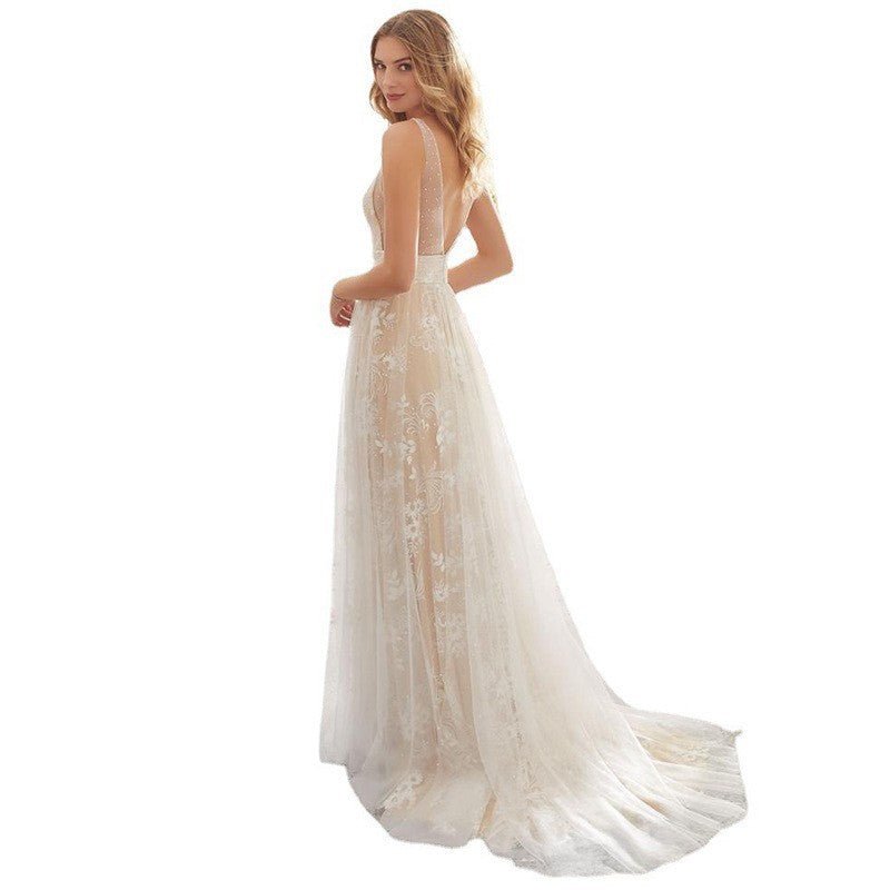 Elegant V-Neck Sleeveless Lace Wedding DressSexy Bridal Gown - Luzilly Bridal & Apparel