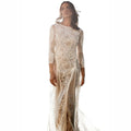 Elegant Women's Dress Round Neck Long Sleeve Hollow Back Lace Formal Evening Wedding Gown - Luzilly Bridal & Apparel