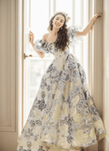 Elora - embroidery golden blue floral pattern off-the-shoulder Princess Prom Dress - Luzilly Bridal & Apparel