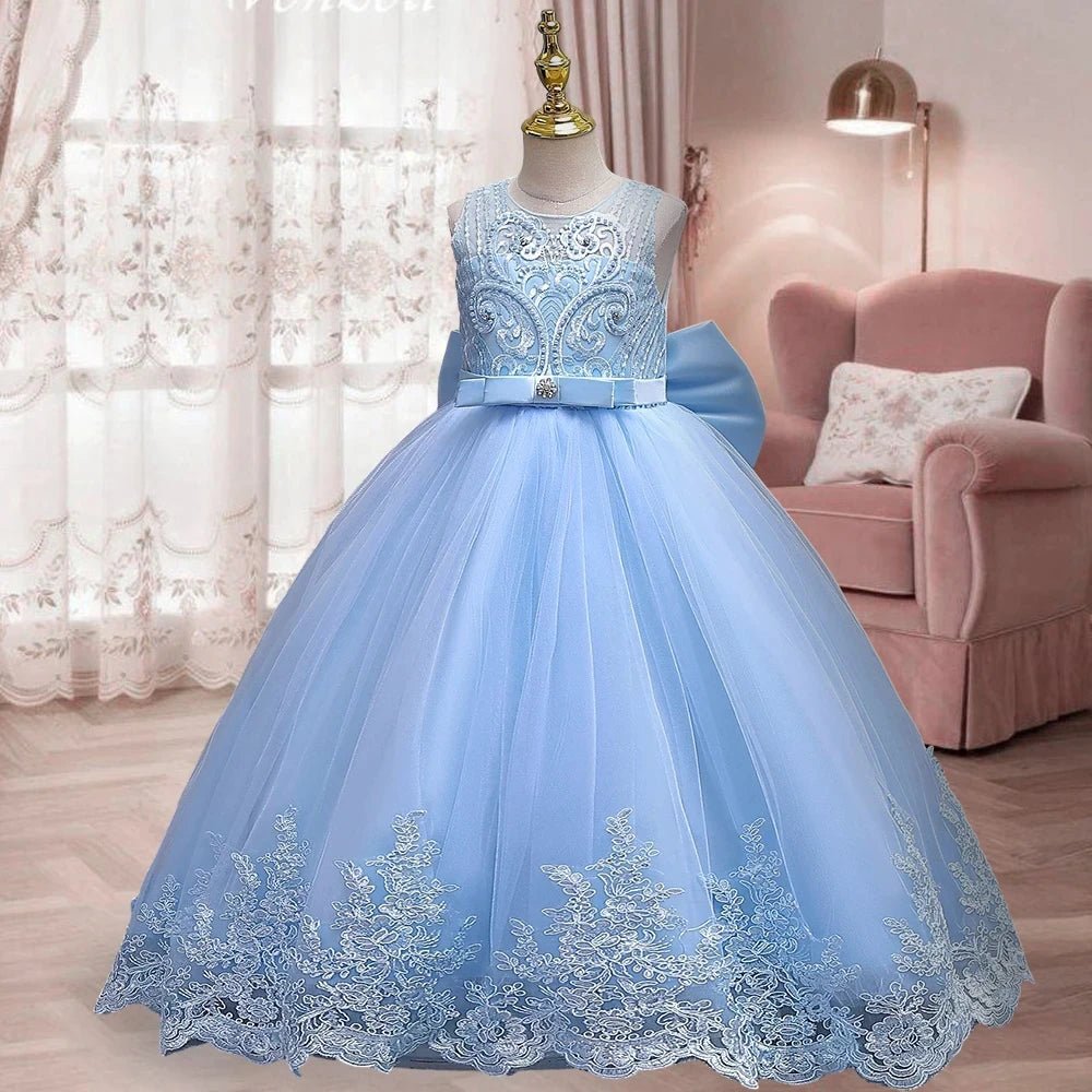Embroidered Bow Open-Back Girls Princess Dress - Luzilly Bridal & Apparel