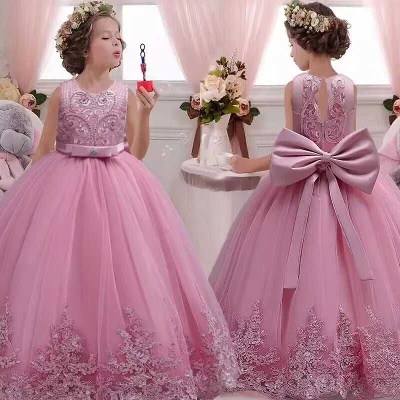 Embroidered Bow Open-Back Girls Princess Dress - Luzilly Bridal & Apparel
