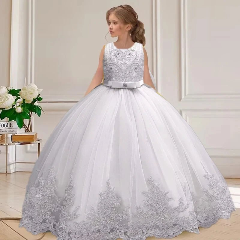 Embroidered Bow Open-Back Girls Princess Dress - Luzilly Bridal & Apparel