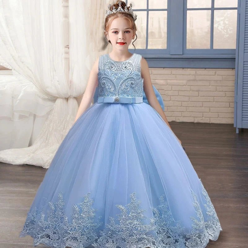 Embroidered Bow Open-Back Girls Princess Dress - Luzilly Bridal & Apparel