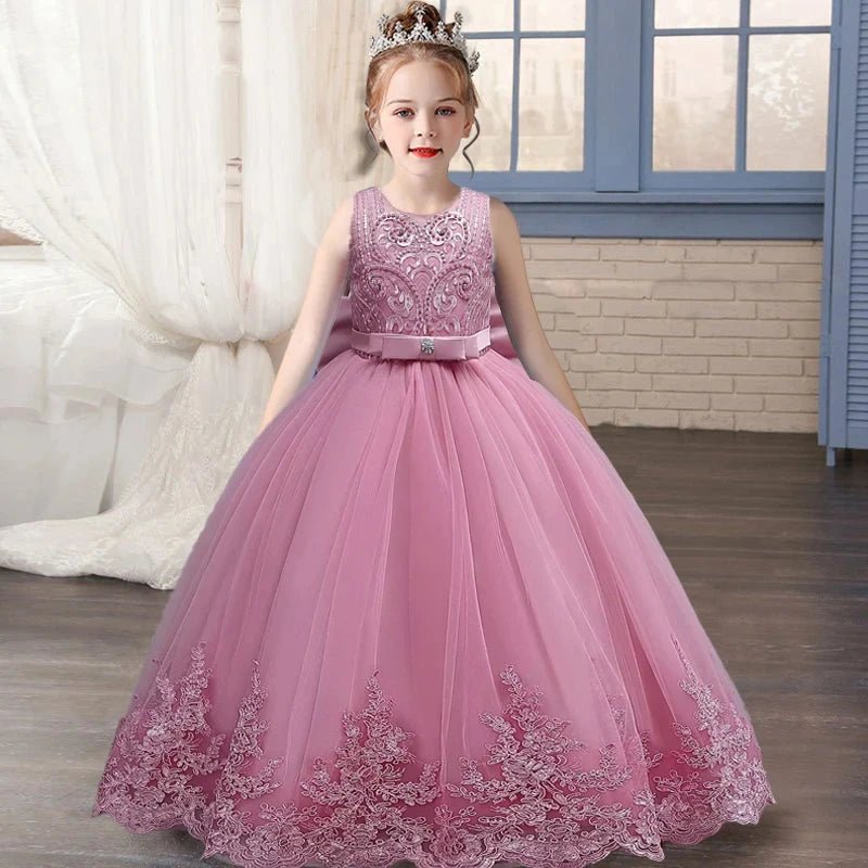 Embroidered Bow Open-Back Girls Princess Dress - Luzilly Bridal & Apparel