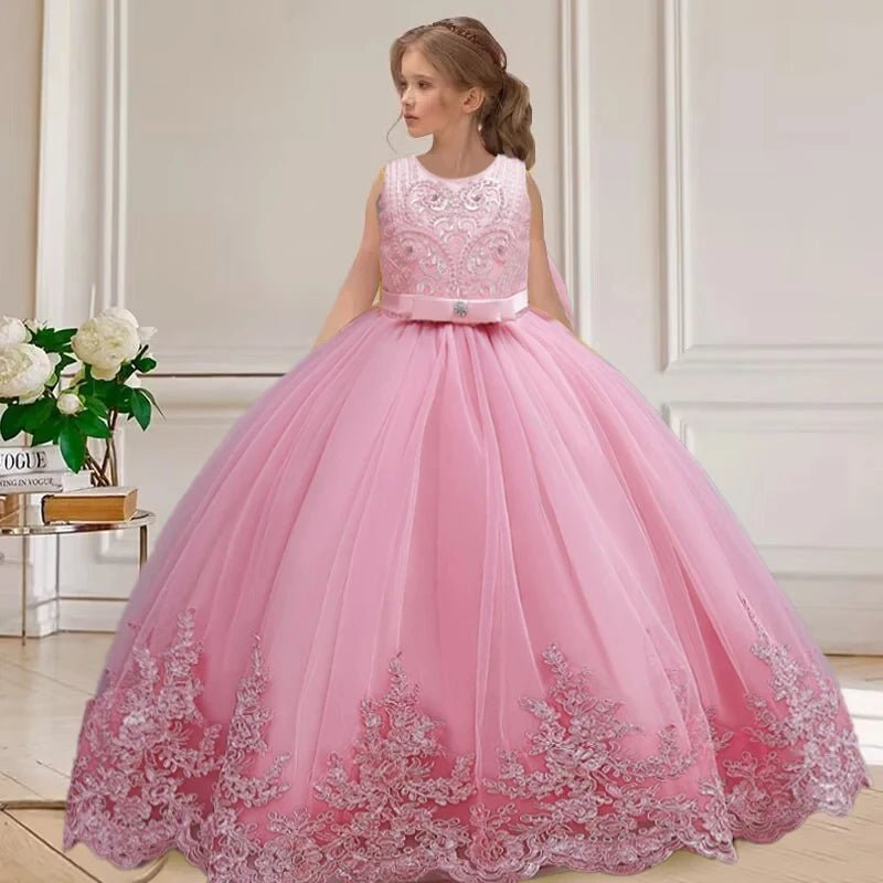 Embroidered Bow Open-Back Girls Princess Dress - Luzilly Bridal & Apparel