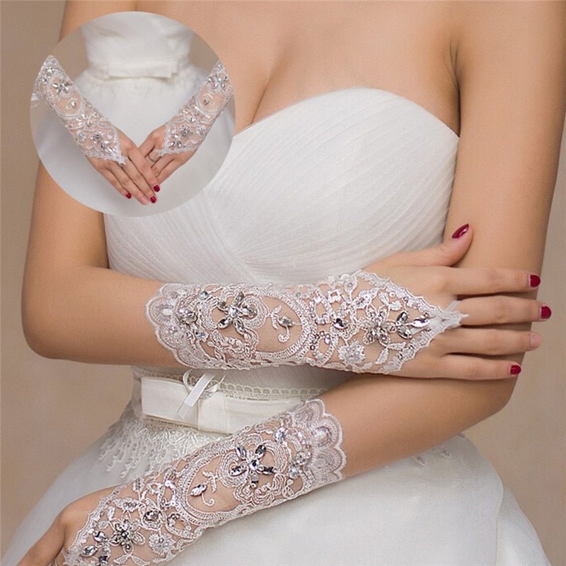 Embroidered Floral Satin Bridal Gloves - Luzilly Bridal & Apparel