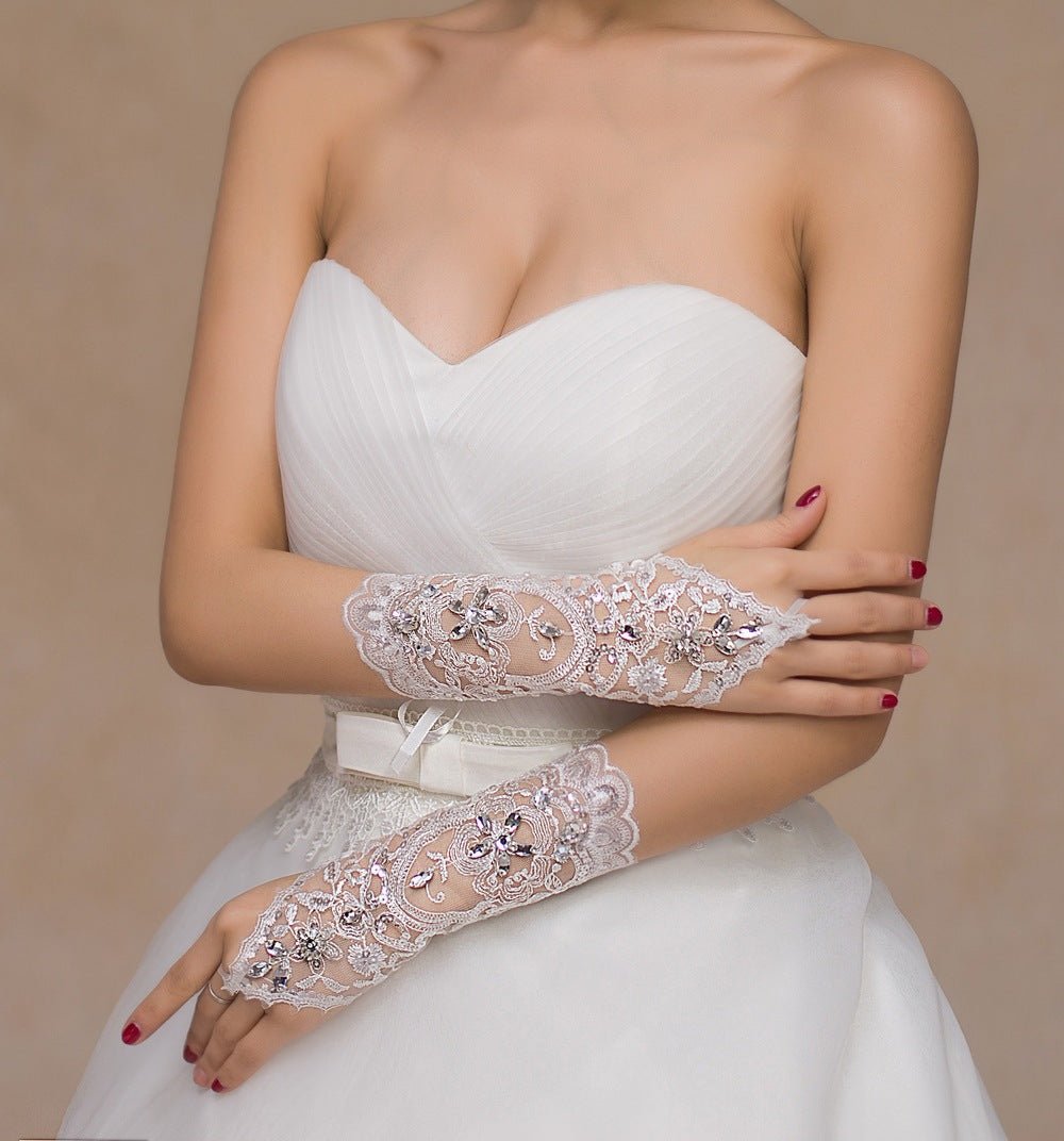 Embroidered Floral Satin Bridal Gloves - Luzilly Bridal & Apparel