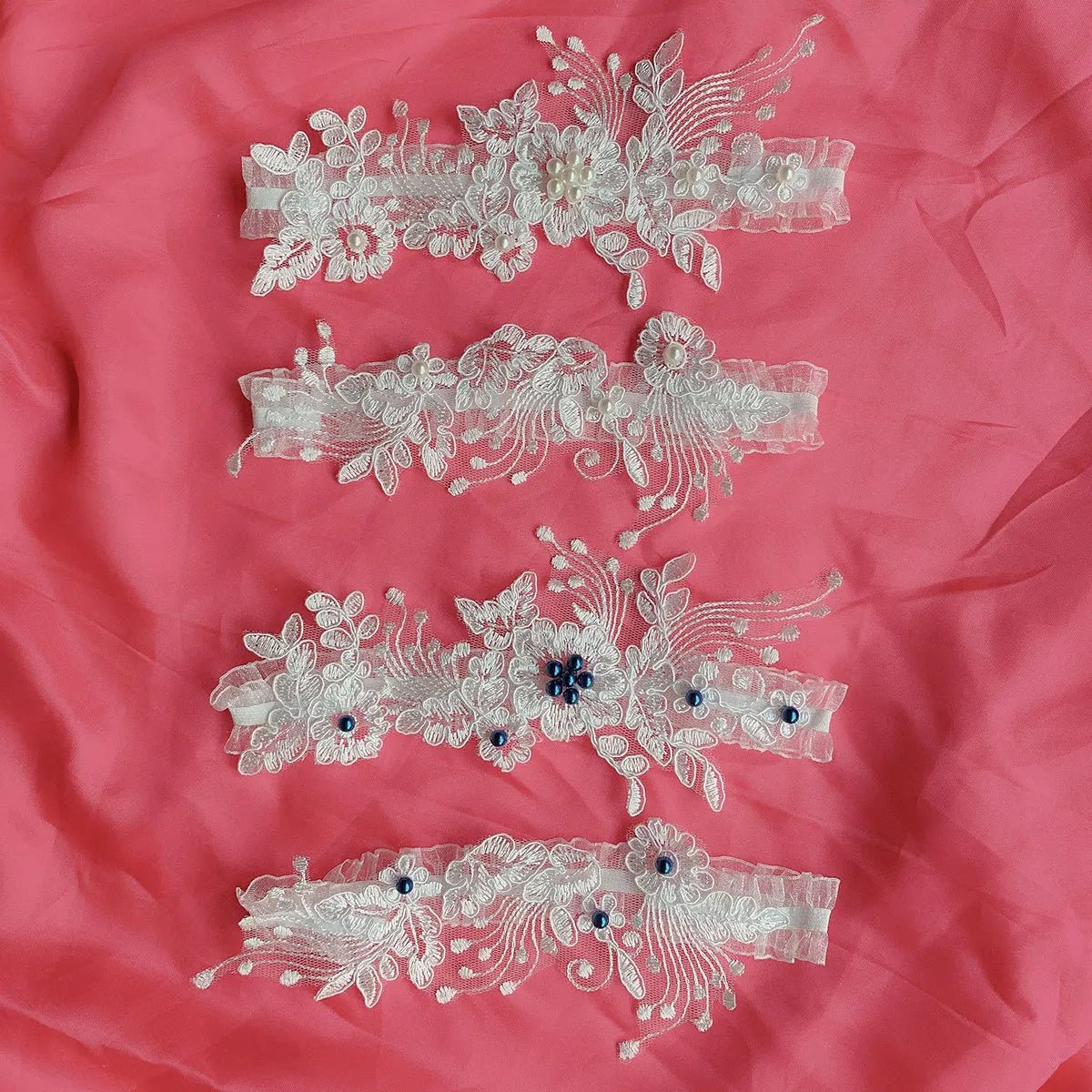 Embroidered Flower and Pearl Bridal Garter - Luzilly Bridal & Apparel