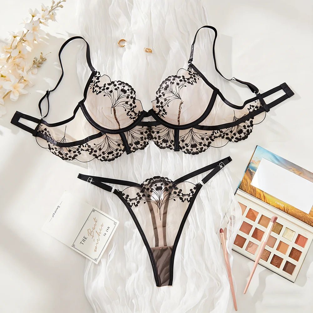 Embroidered Lace Bra and Panty Set with Bow - Luzilly Bridal & Apparel